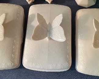 Jeannette Shell Pink Milk Glass Butterfly Boxes