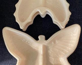 Jeannette Shell Pink Milk Glass Butterfly Ashtrays