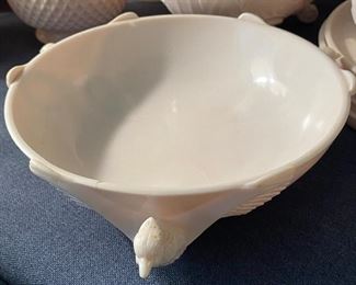 Jeannette Shell Pink Milk Glass Footed Pheasant Bowl