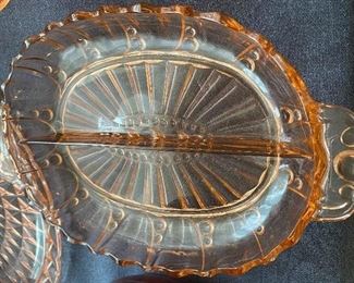 Oyster and Pearl Pink Depression Glass Divided Dish
