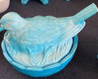 Heisey Glass Blue and White Dove on Nest