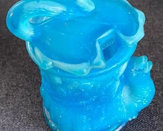 Small Blue Glass Lidded Bowl 