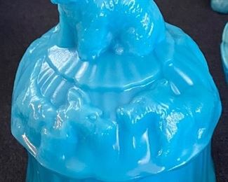 Blue Glass Scotty Dog Covered Dish/Bowl