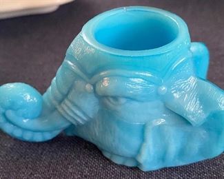 Degenhart Blue Glass Figural Elephant Toothpick Holder