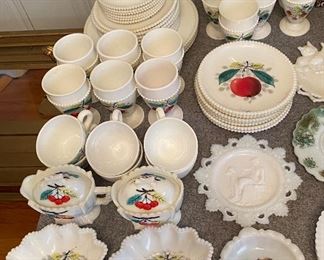 Assorted Westmoreland Beaded Edge Milk Glass Pieces (Fruit Painted)