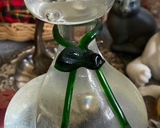 Glass Cat and Fish Paperweight