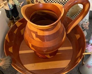 Wooden Pitcher and Bowl