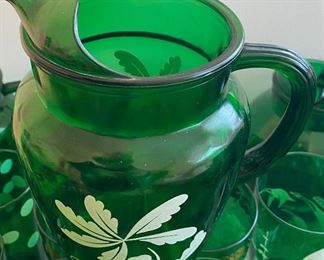 Anchor Hocking Forest Green Floral Pitcher