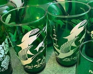 Anchor Hocking Forest Green Geese and Cattails Glasses