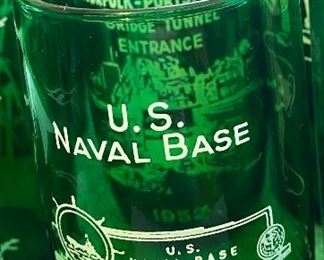 Anchor Hocking Forest Green Souvenir Glasses (U.S. Naval Base Norfolk, Va.)