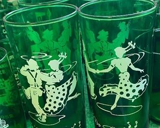Anchor Hocking Forest Green Square Dancing Glasses