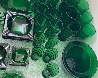 Forest Green Ashtrays, Glasses, Bowls and Platters 