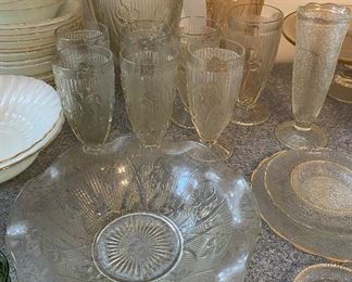 Iris and Herringbone Bowls, Vases and Pitcher with Goblets Set 