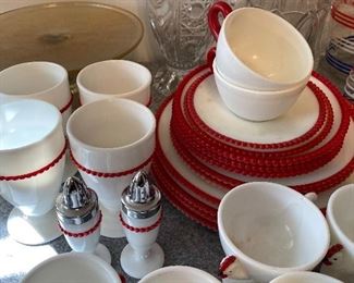 Westmoreland Coral Red Beaded Milk Glass Dishes