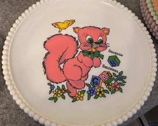 Jeannette Squeaky Squirrel Milk Glass Plate 