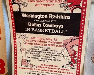 Vintage Washington Redskins vs. Dallas Cowboys Basketball Benefit Poster (Greensboro Coliseum)