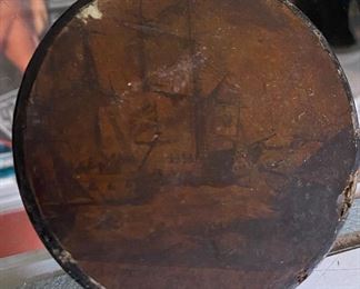 Early Small Canister with Naval Ship Graphics (Snuff Box?) 
