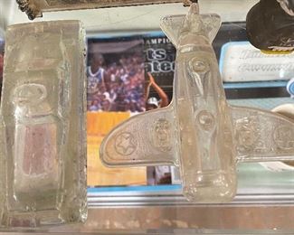 Glass Figural Military Tank and Airplane Candy Containers