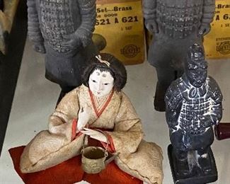 Oriental Mud Figurines and Small Geisha Doll/ Tank Match, Lighter Holder