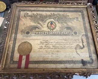 United Daughters of the Confederacy Certificate