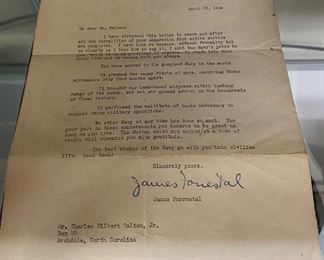 Signed James Forrestal Letter of Appreciation to Archdale, N.C. Veteran
