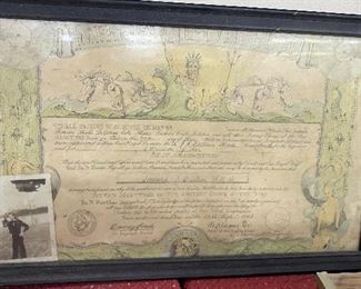 Named WW2 USS Belleau Wood Imperial Neptune Regis Certificate