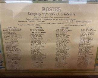 Framed WW1 Company "E" 60th U.S. Infantry Roster
