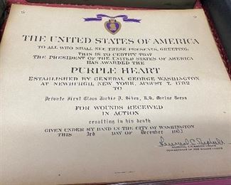 Named 1953 Purple Heart Certificate