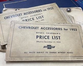 1950's Chevrolet Accessories Price List