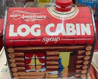 Tin Litho Log Cabin Syrup Can