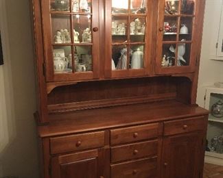 Cherry hutch with lighted display cabinet, 79” tall x 68” wide x 19” deep