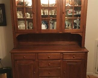 Cherry hutch with lighted display cabinet, 79” tall x 68” wide x 19” deep