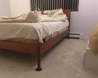 Double/full size bed with Mid-Century Modern Danish teak headboard and full teak frame. (nightstands not available)