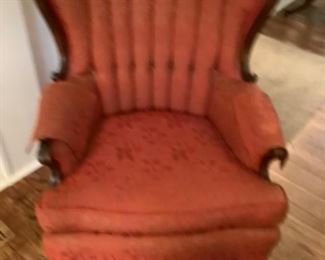 Vintage tufted red chair…measures 27 w x 35 d x 37 h.  Presale…$75