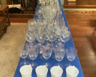 Large variety of glasses…mostly vintage.  Do have 4 Fire King C cup mugs