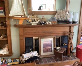 Four different sailing ships.  One made of horn.  Picture and other accessories