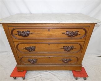 OAK 3 DRAWER MARBLE TOP CHEST