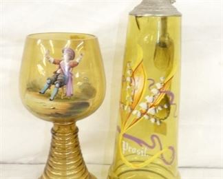 EARLY ARTIST PAINTED GLASSWARE