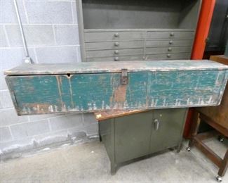 5FT. EARLY WOODEN TOOL BOX