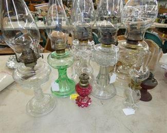 EARLY PATTERN GLASS OIL LAMPS 