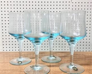 Sasaki Azure Blue Crystal Wine Stemware