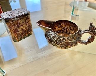 Silver repousse box and larger creamer or gravy boat 