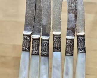 Mother of pearl fruit knives with sterling bands