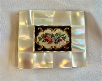 Vintage mother of pearl, embroidered case 
