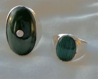 Large sized rings one jade and one malachite