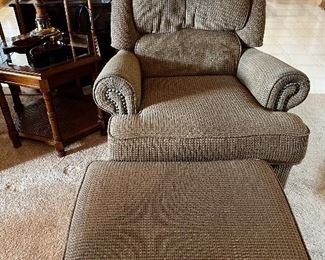 Chair and ottoman in nubby chenille fabric
