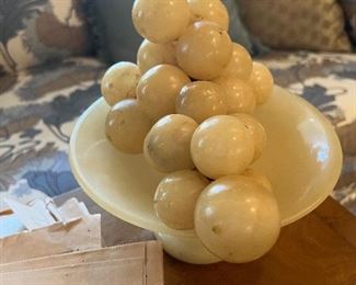 Alabaster grapes on pedestal bowl