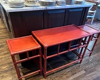 Bamboo-style tables.