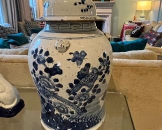 A second blue and white temple jar.