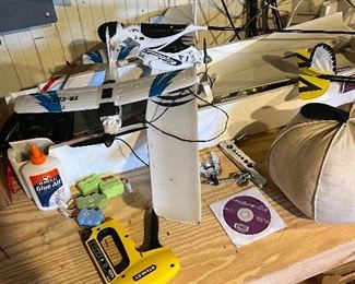 Styrofoam motorized gliders, various tools.